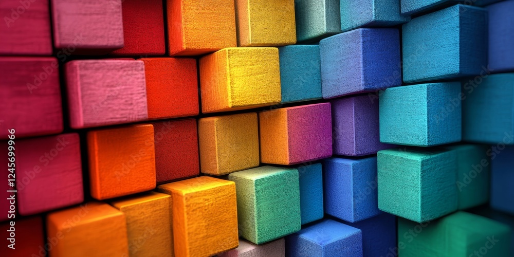 Poster abstract 3d composition of stacked blocks in vibrant colors., generative ai