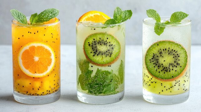 Refreshing fruit drinks with mint, summer beverage