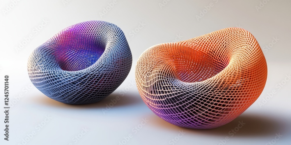 Poster abstract 3d rendering of twisting torus shapes with vibrant gradients., generative ai