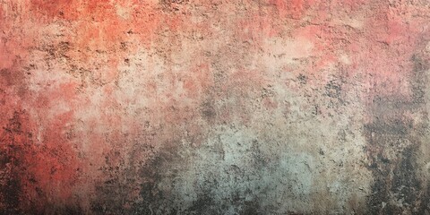Obraz premium Rough grunge textured concrete wall background in reddish hue with gritty uneven surface featuring shades of red, brown, and teal in a horizontal layout.
