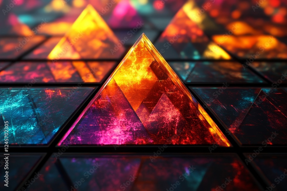 Poster abstract 3d rendering of glowing hexagons forming a beehive structure., generative ai