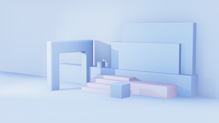 3D Render Podium and minimal wall with square polygon, stand 3D product on podium modern platform 3d illustration