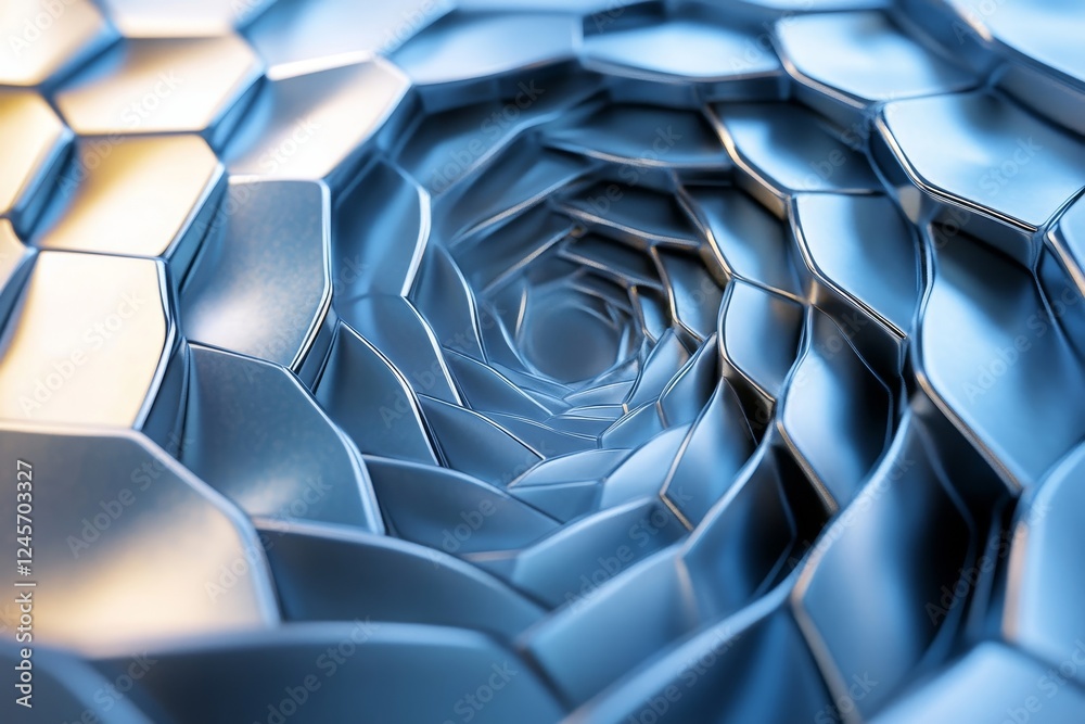 Poster abstract 3d rendering of metallic sheets bending in a wave-like motion., generative ai