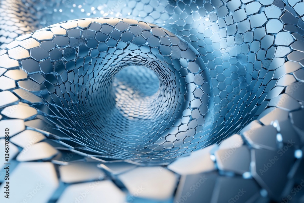 Poster abstract 3d rendering of metallic sheets bending in a wave-like motion., generative ai
