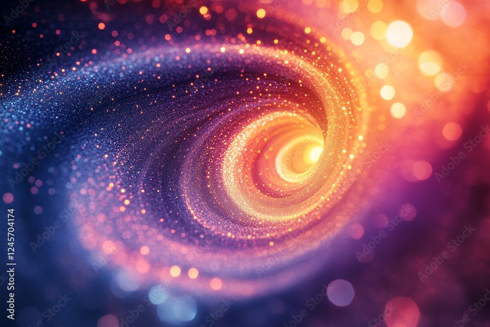Poster abstract 3d composition of spiraling particles in a vibrant color scheme., generative ai