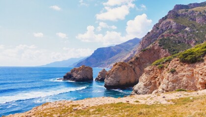 Fototapeta premium Stunning Coastal Cliffs and Ocean Landscape Photo