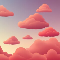 Cartoon style illustration of pink clouds in a sunset gradient sky with zen papaya fruit in foreground