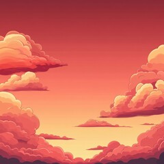 Sunset with red clouds and gradient sky in cartoon style illustrating a relaxing atmosphere