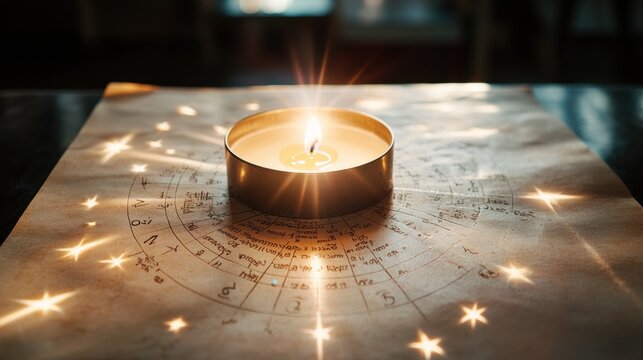 Exploration of ancient numerology and mysticism through handwritten notes illuminated by candlelight on aged parchment