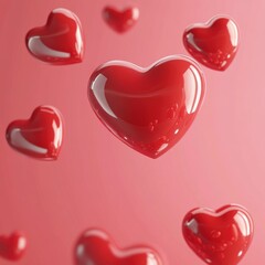 Cartoon-style red hearts floating in the air on a pink background with a zen papaya design
