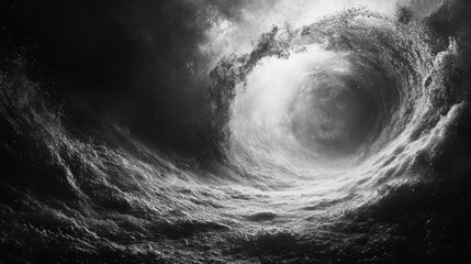 Dynamic Swirling Particles in Motion Black and White Abstract Composition