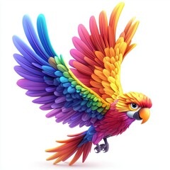 Obraz premium Colorful parrot with spread wings and detailed feathers, isolated on white background