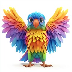 Obraz premium Colorful parrot with spread wings and detailed feathers, isolated on white background