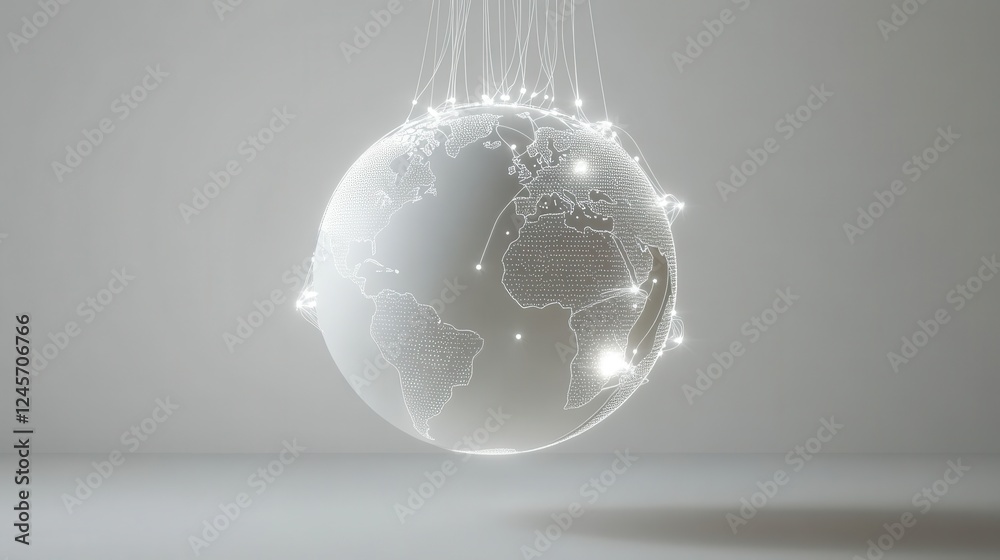 Wall mural global network concept with illuminated connections and technology
