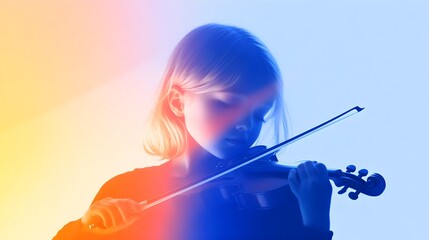 Girl playing violin with gradient grain filter effect