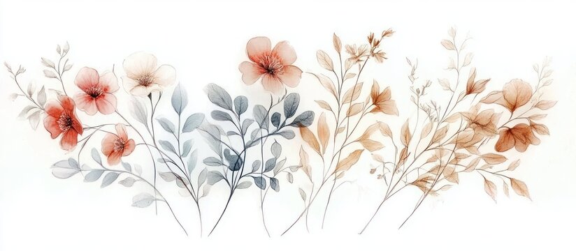 Watercolor Wildflowers Bouquet Illustration Soft Pastels Botanical Art Autumn Dried Flowers Minimalist Design Invitation Background