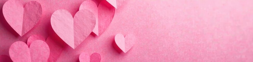 Fototapeta premium Close-up of overlapping pink hearts on a pink paper backdrop , element, abstract