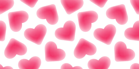 Seamless pattern with red hearts with blur for Valentine's Day. Romantic banner with hearts in 2000s style. Greeting card and banner design. Template for print of postcard, textile, holiday covers
