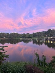 Stunning Pink and Purpule Sky over a Lake in Phuket, Thailand