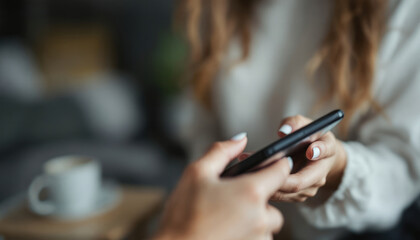 Close-up of Two Hands Sharing a Smartphone, Casual Interaction