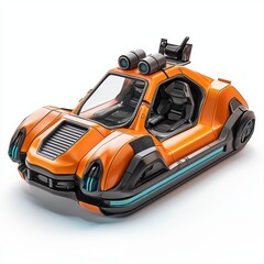 cyberpunk-style hovercar, isolated on white