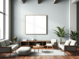 A mockup of office wall art featuring a canvas print in a modern office environment, professional, frame, contemporary