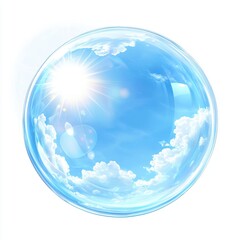 clear blue sky with the sun shining isolated on white