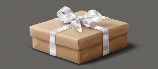 Craft paper gift box with white ribbon positioned centrally on a muted gray background radiating joy, ideal for celebrations like birthdays or Valentineâ€™s Day