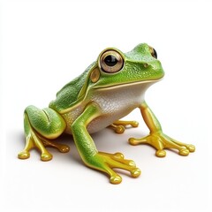 Fototapeta premium Cute tiny frog with bright green skin, isolated on white background