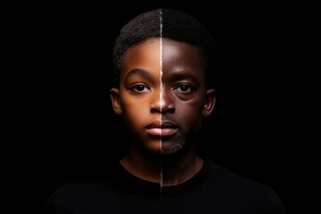 A young boy split revealing two skin tones