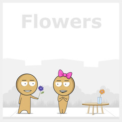 Boy gives flowers to a girl at a party on a holiday