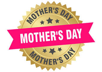 Obraz premium mother's day. mother's day round pink and gold label isolated on transparent background