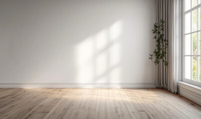 Minimalist Scandinavian Living Room Bright White Walls Wooden Floor Natural Light Interior Design Concept