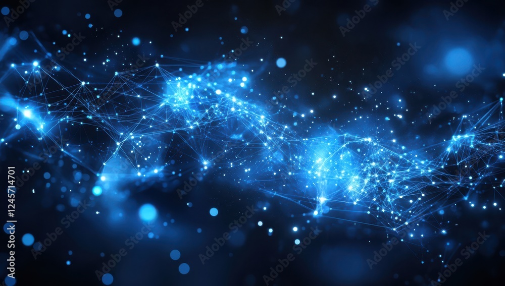 Poster abstract digital background with blue lights and connecting lines representing technology, data, and