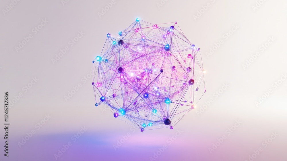 Wall mural vibrant abstract digital sphere connected by colorful nodes and lines