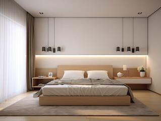 Modern Minimalist Light Wood Platform Bedroom Interior Design