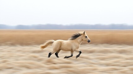 Obraz premium Palomino foal galloping, autumn field, blurred background, equine calendar