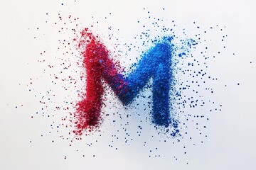 Abstract M Logo: Red Blue Particle Design, Dynamic Energy, Modern Branding, Futuristic Tech Symbol, Creative Visual, Vibrant Color Splash, Geometric Shapes, Digital Art, Innovative Design       