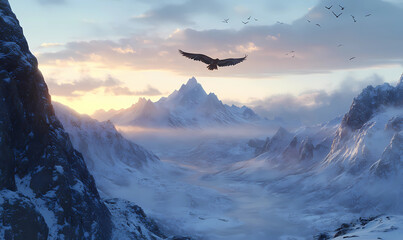 Mountain Range in the Distance with Hawks Soaring for a Majestic and Wild Landscape
