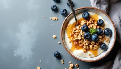 Delicious Yogurt Bowl with Blueberries and Granola