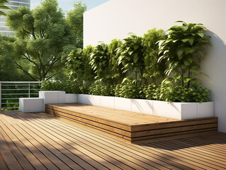 Modern Rooftop Garden with Green Wall and Wooden Deck