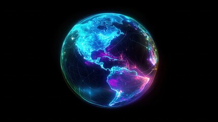 Vibrant Digital Globe with Colorful Connections and Light Effects