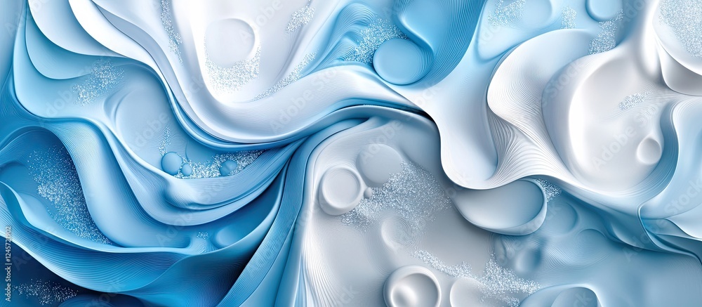 Wall mural abstract fluid texture in shades of blue and white with smooth curves and soft waves creating a sere