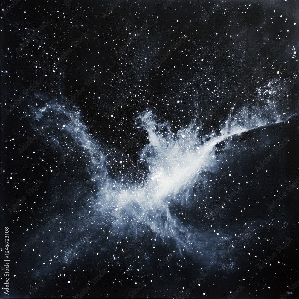 Wall mural black and white photo of a nebula with a cosmic deep black galaxy and subtle glow in the background