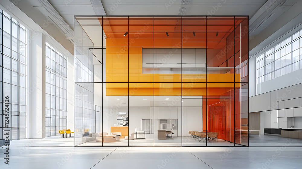 Poster corporate discussion in a modern digital art workplace glass architecture office environment bright 
