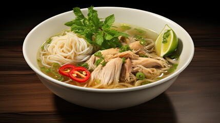 Delectable Chicken Noodle Soup in a White Bowl