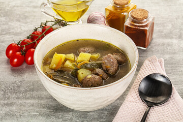 Soup with meatball and potato