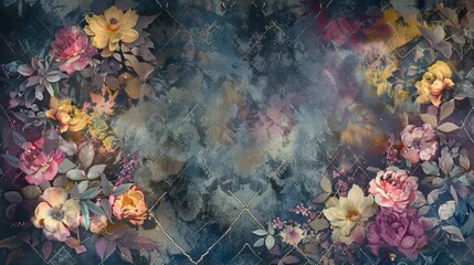 Floral Background with Colorful Flowers and Artistic Texture Design