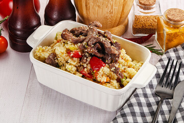 Traditional couscous with beef and vegetables
