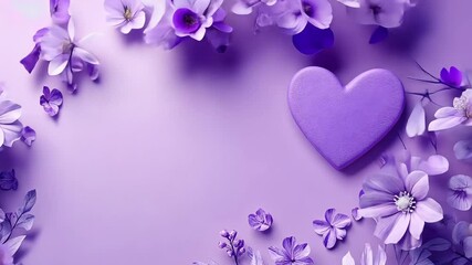 Elegant purple heart transition with blossoming floral arrangement on soft background